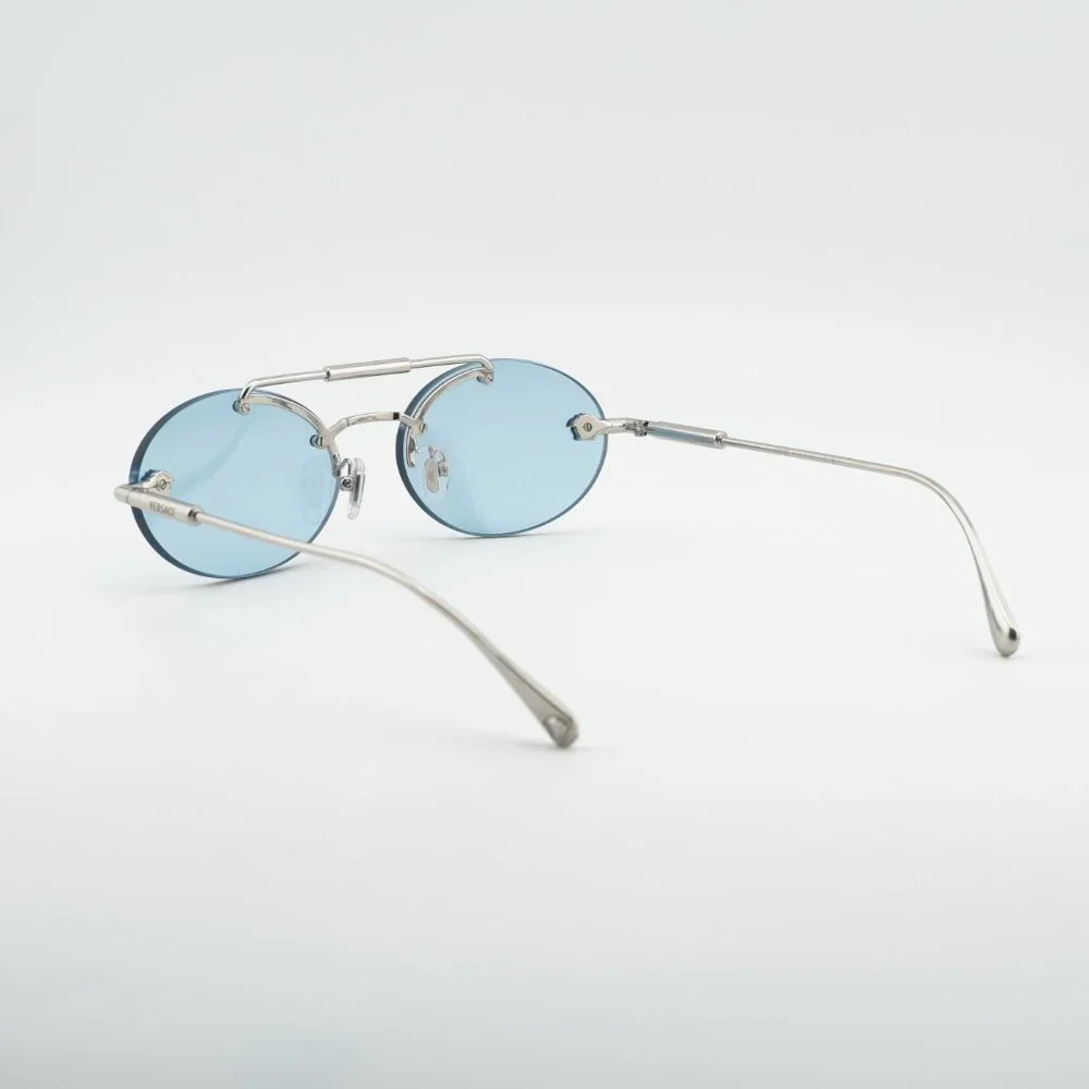 Versace VE2295 1000/1 Sunglasses Silver Oval Frame, Light Blue Lenses